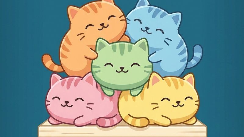 Chonk Out key art: five round cats stacked on a shelf